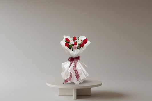 Handmade Fuzzy Wire Flower Bouquet - Red & Pink Roses | Everlasting Gift