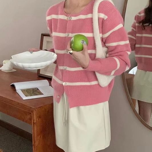 Knitted Striped Cardigan Long Sleeve for Women