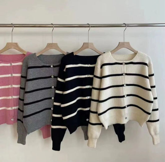 Knitted Striped Cardigan Long Sleeve for Women