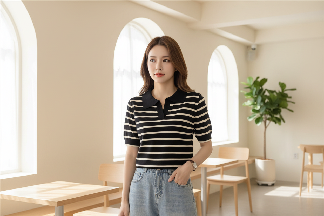Casual Summer Striped Crop Shirt