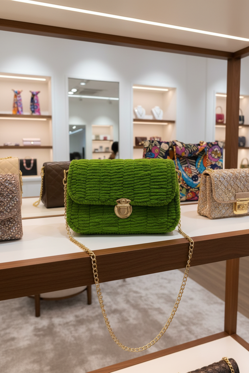 Green sling bag in bag shop