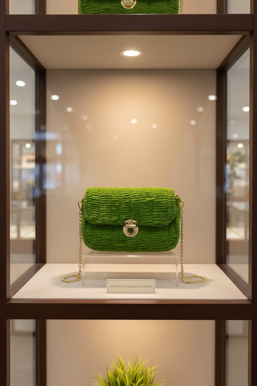 Green sling bag in cabinet