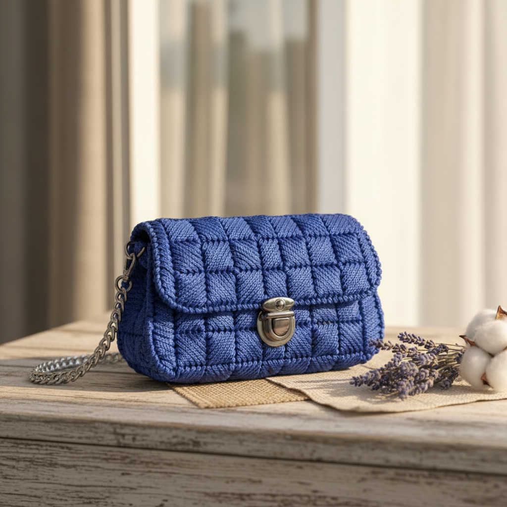 Handmade Solid Yarn Sling Bag in natural setting