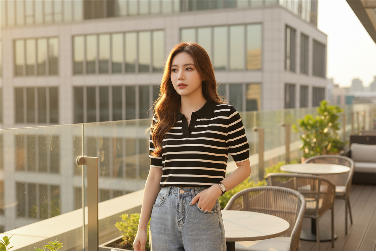 Striped Crop Shirt Outdoor Setting